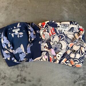 Express Floral Button-Up Blouse Duo — Navy and Multi-Color